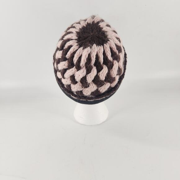 The North Face Alpaca Wool Chunky Knit Beanie Hat Women Brown Pink Hand Knit - Picture 2 of 6